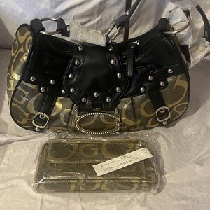 Stylish Black and Gold Women's Bag With Wallet New Without Tags